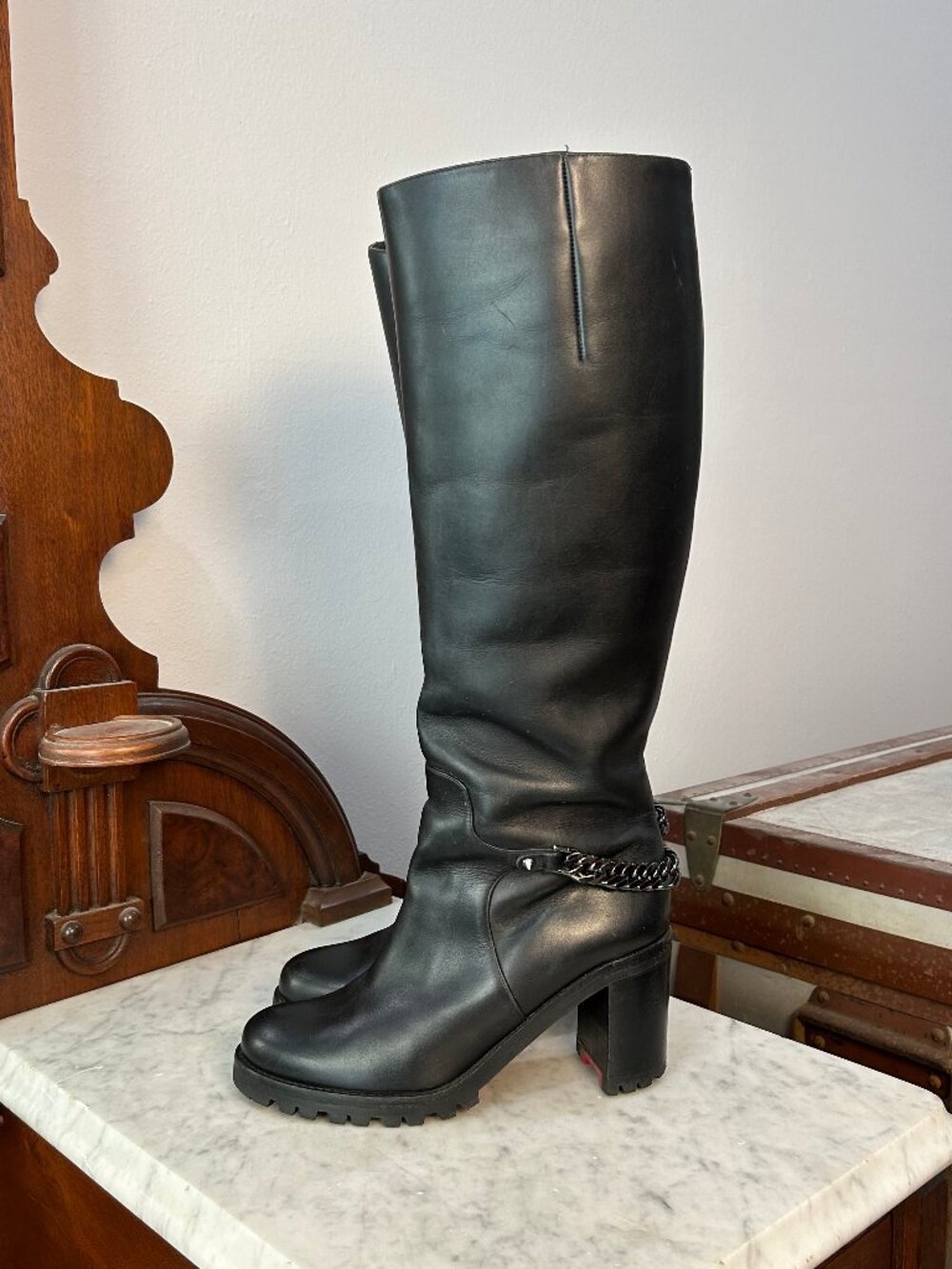 Christian Louboutin Napoleon 70 Black Napa Riding Boots size 35